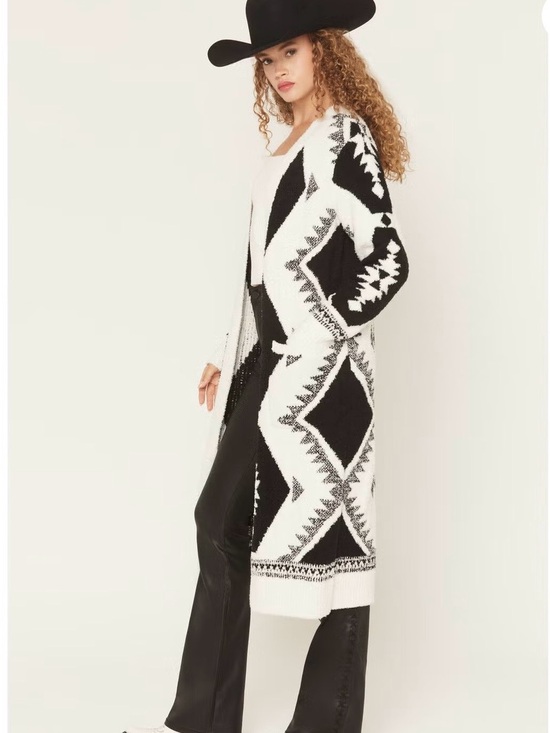 Idyllwind Sweaters - Black & White-Front Long Cardigan Sweater by Idyllwin fueled by Miranda Lambert